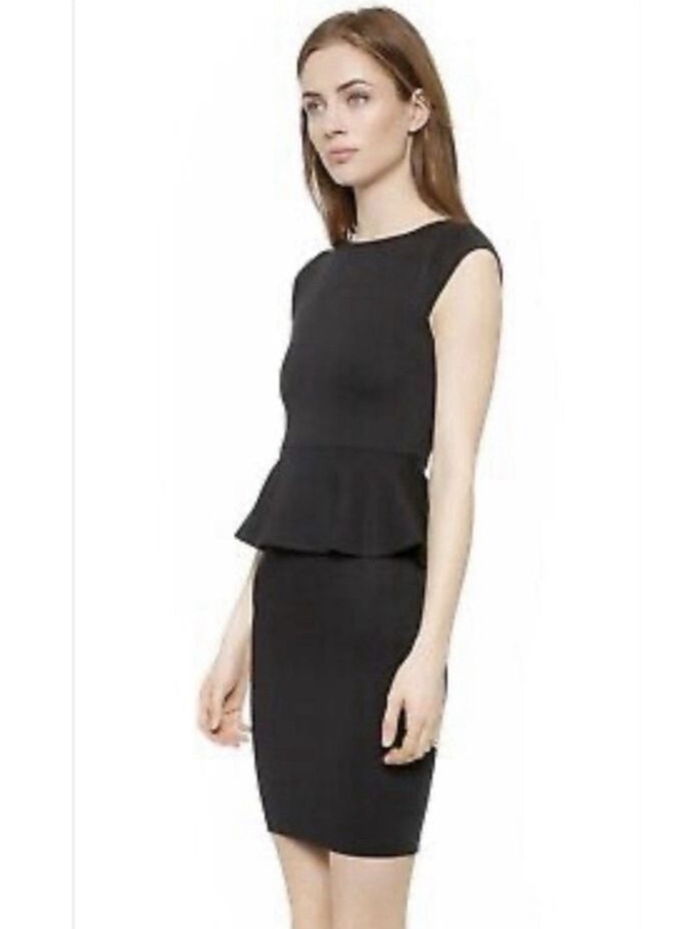 ALICE + OLIVIA 'Victoria' Peplum Dress Sz Small Stretch Ponte Black Work $295